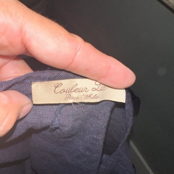 Couleur Lin Paris Milan Linen Navy midi dress size medium - Picture 6 of 7